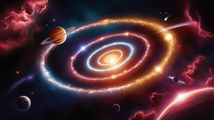 Wall Mural - Spiral Galaxy with Planets and Stars in Deep Space