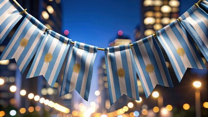 Wall Mural - Garland of Argentina national flags on abstract blurred background, Argentina, national flag, garland