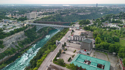 Canvas Print - Aerial view of Niagara Falls river and gorge, Canada and United States border