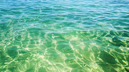 Wall Mural - a clear, abstract summer scene of a blue-green sea surface with gentle waves and reflections, depict