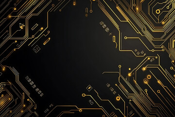 A modern abstract design featuring gold lines and dots representing network science and technology on a high-tech dark background. Ideal for templates, web design, and presentations