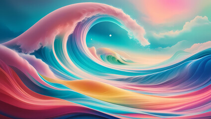 Wall Mural - Surreal Dreamlike Landscape with Fluid Abstract Waves and Vibrant Colors Generative AI