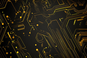 A modern abstract design featuring gold lines and dots representing network science and technology on a high-tech dark background. Ideal for templates, web design, and presentations