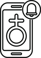 Poster - Line drawing of a smartphone displaying a female symbol with a notification bell, suggesting online dating and alerts