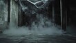 © Hansa & Party - Dark, empty concrete space with smoke and cobwebs, Halloween atmosphere, moody and atmospheric