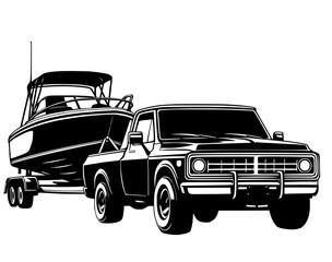 Wall Mural - Pick up truck trailer towing boat vector illustration	