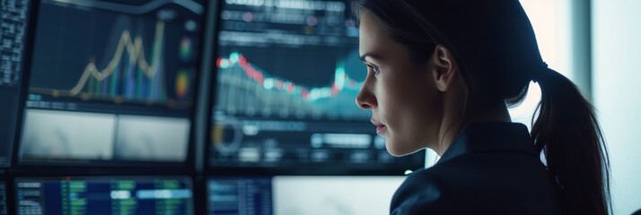 Business analyst reviewing data reports and charts on a computer screen