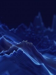Wall Mural - abstract digital waves made of blue glowing dots on a dark background.