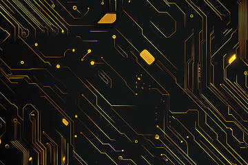 A modern abstract design featuring gold lines and dots representing network science and technology on a high-tech dark background. Ideal for templates, web design, and presentations