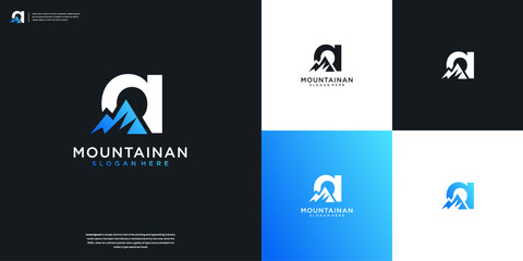 Poster - Creative monogram T and mountain letter logo design template