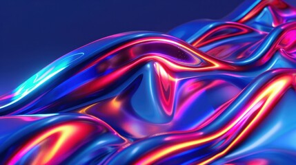 Wall Mural - Abstract metallic waves in vibrant neon colors creating a futuristic and dynamic visual experience.