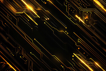 A modern abstract design featuring gold lines and dots representing network science and technology on a high-tech dark background. Ideal for templates, web design, and presentations