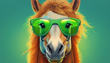 animal background funny goggles horse portrait colourful smile fun green sunglasses. generative ai.