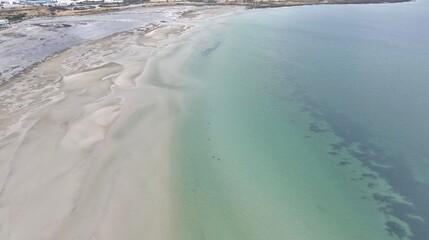 Canvas Print - Aerial view of Werrebie South Reefs off Melbourne outskirts, with sand banks in Victoria, Australia