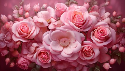 Sticker - Blossom beauty rose bouquet nature many pink valentine bloom flower background flora