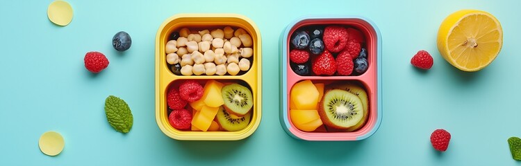 Wall Mural - kids lunch box filled with fresh healthy fruits for lunch at school