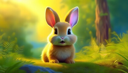 Cute bunny fluffy hare nature spring sitting animal green easter pet rabbit mammal