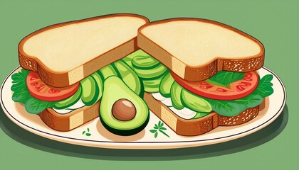 Food breakfast green snack bread healthy lunch vegetable avocado meal fresh sandwich vegetarian