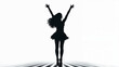 © Sachin - Silhouette of energetic woman in dress with arms raised, dancing joyfully against white background, expressing freedom and celebration