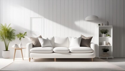 Wall Mural - interior background comfortable trendy modern home white empty white contemporary furniture three-dimensional design. Generative AI. Generative AI