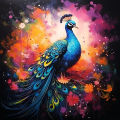 Poster - peacock with feathers