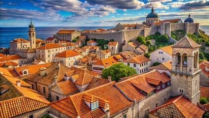 ancient stone walls and red-tiled roofs of a medieval adriatic city serve as a majestic backdrop for