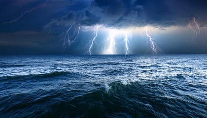 Wall Mural - Sky lightning water ocean storm sea nature