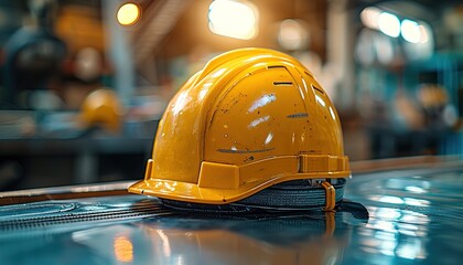 Close up yellow safety helmet 