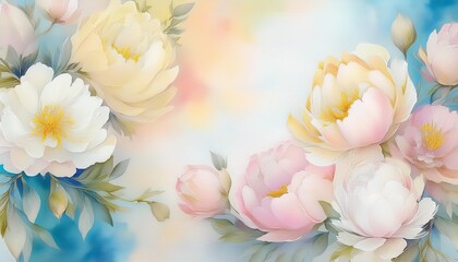 Wall Mural - watercolor blossom color design mother spring flower background peonies valentine pastel. Generative AI.