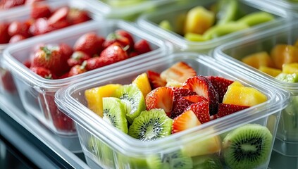 Wall Mural - Fresh fruit salad in plastic containers.