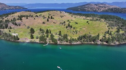 Wall Mural - drone view over a montana lake