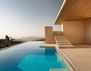 Wall Mural - Minimalist Modern Pool and Staircase in Beige Tones