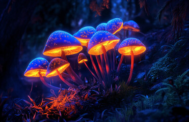 Sticker - Glowing Mushrooms in a Dark Forest.