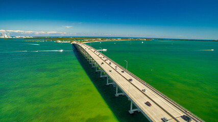 Sticker - Panoramic aerial view of Rickenbacker Causeway, Miami