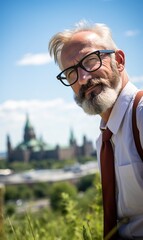 Wall Mural - Middle aged man looking at a view 