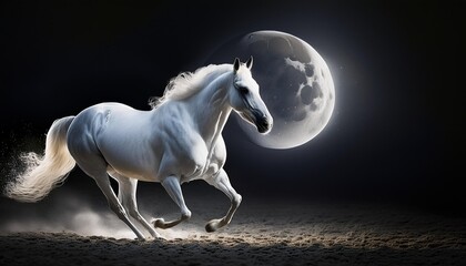 Elegant horse galloping in the darkness majestic beauty of the night runner under the moonlight