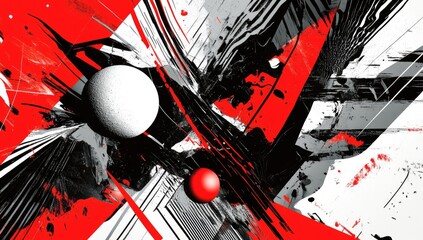 Sticker - Abstract art with red, white, and black.