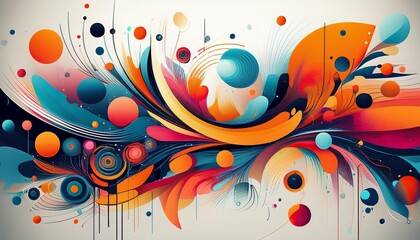 Wall Mural - Colorful abstract art with a variety of shapes and colors on white background, vibrant and expressive artwork