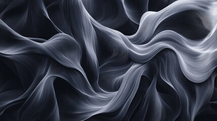 Abstract wavy lines of white and gray on a black background.