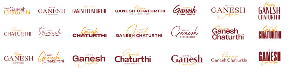 Happy Ganesh Chaturthi Typography, Ganesh Chaturthi Calligraphy Taxt for Indian Festival. Social Media Post, Web Banner, greeting cards,print,t-shirts,posters and banners