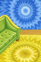 Wall Mural - Vibrant abstract design with blue and yellow patterns.