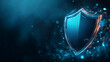 © koi_005 (Jiranan) - A sleek, high-tech shield with glowing edges hovers against a dark, abstract background with blue and orange digital sparks. The image conveys themes of cybersecurity