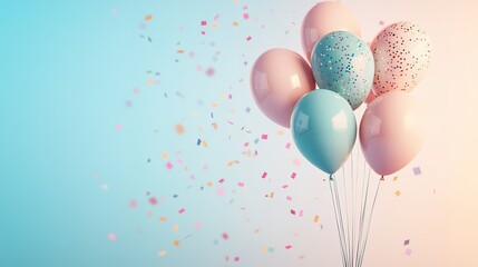 Sticker - Pastel Balloons with Confetti on a Blue and White Background