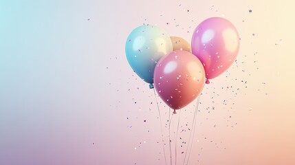 Sticker - Three Balloons with Confetti on a Gradient Background