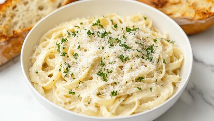 Creamy pasta with cheese and parsley.