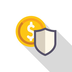 Poster - Shield is protecting a gold dollar coin, depicting financial security