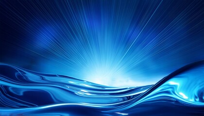 Wall Mural - Blue liquid flowing over surface with bright light in background abstract representation of beauty and art