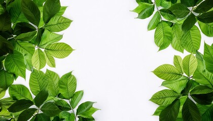 Wall Mural - Green leaves on white background with copy space for your text nature's beauty and freshness at your fingertips