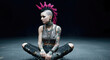 © IllustrationAlchemy - Portrait of punk woman with spiky hair sitting on ground.