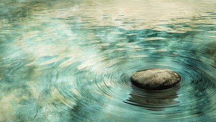 Poster - Ripples on water surface with stone.